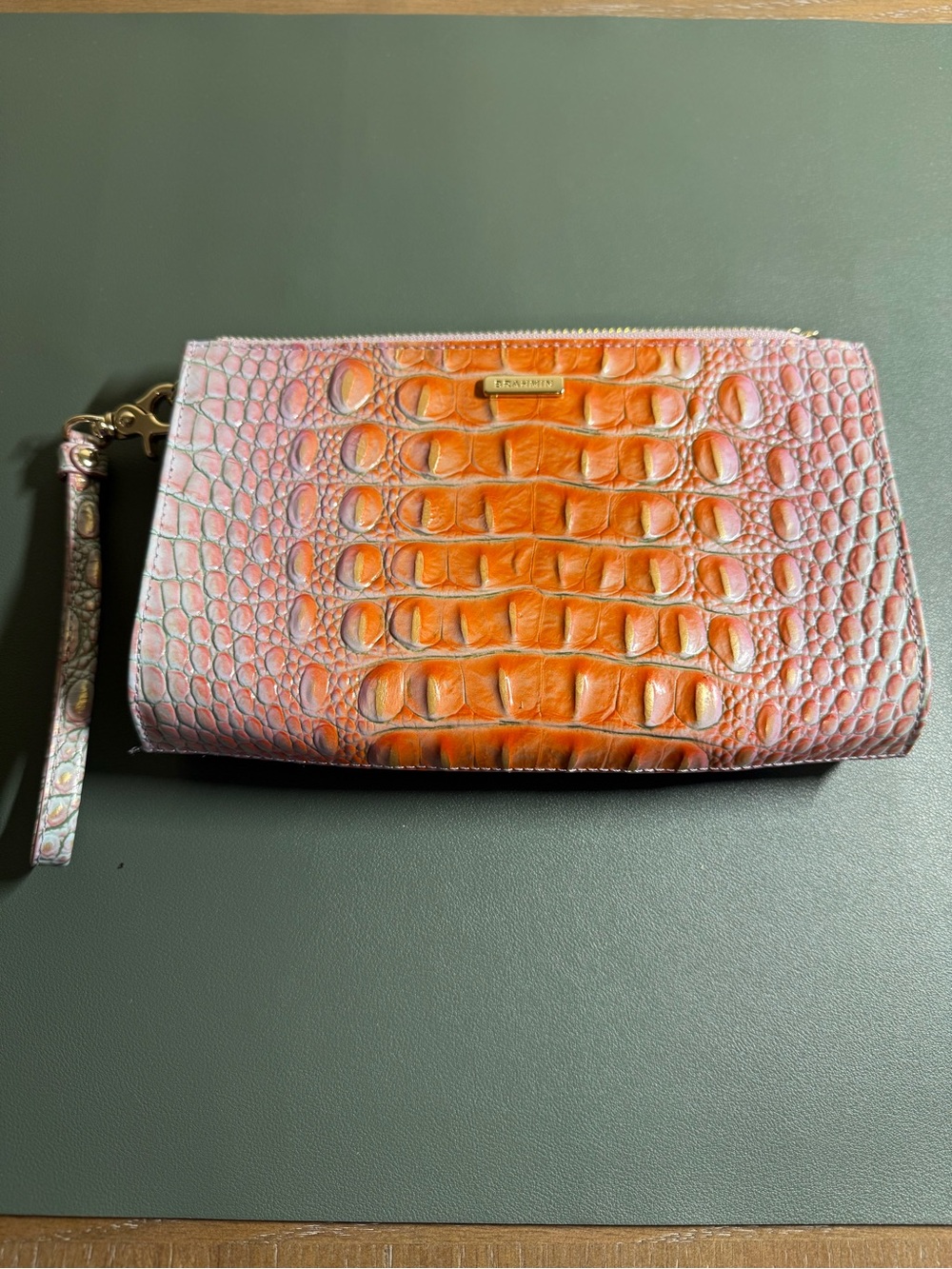 Brahmin Orange Croc-Embossed Wristlet